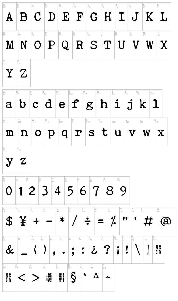 Quiet Evening font map